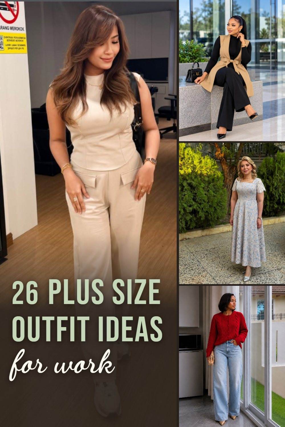 Pinterest pin: plus size outfit ideas for work, collage